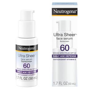 Neutrogena Ultra Sheer Face Sunscreen with Vitamin E & SPF 60, Sunscreen for Face with Broad Spectrum UVA/UVB Protection, FragranceFree, OxybenzoneFree, WaterResistant (80 minutes), 1.7 Fl Oz