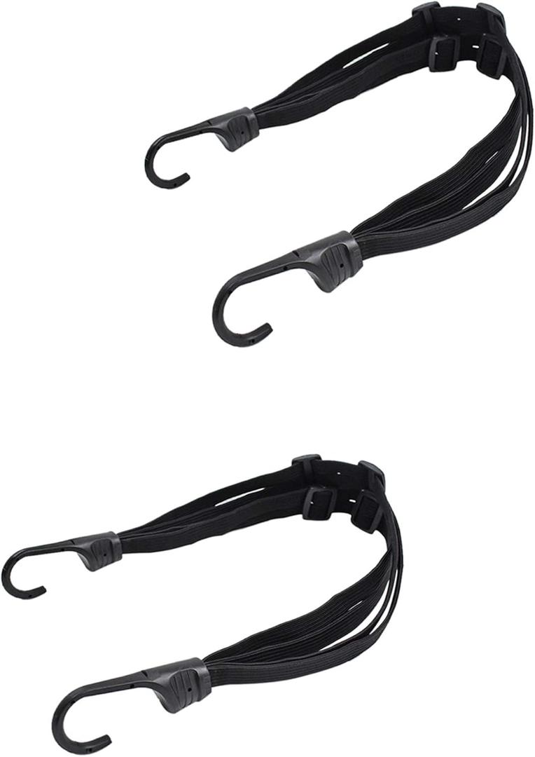 2 Pcs Universal Motorcycle Helmet Luggage Rope 24" Motorcycle Bungee Cord Bandage Retractable Elastic Strap with 2 Hooks (Black)