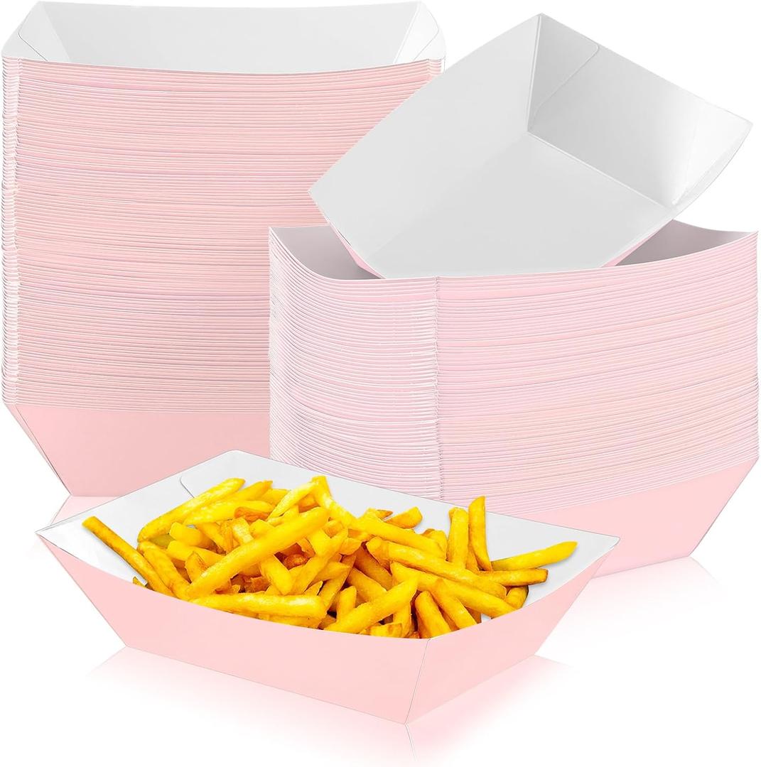 Yinkin 100 Pcs 2lb Paper Food Trays Boat 2lb Disposable Nacho Trays Kraft Paper Boat for Tacos Concession Easter Graduation Birthday Wedding Christmas Halloween Valentine Party Supplies (Light Pink)