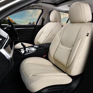 Leather Car Seat Cover for Front Pair, Anti-slip Universal Light Beige | Waterproof Car Seat Protector, Airbag Compatible, Universal Fit for Most Cars, SUV, Sedans, Pick-up Trucks, Easy to Install