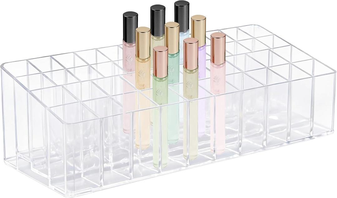 Rollerball Perfume Organizer, 44 Spaces Acrylic Fragrance Organizer, Lipstick Holder Lipgloss Holder, Clear