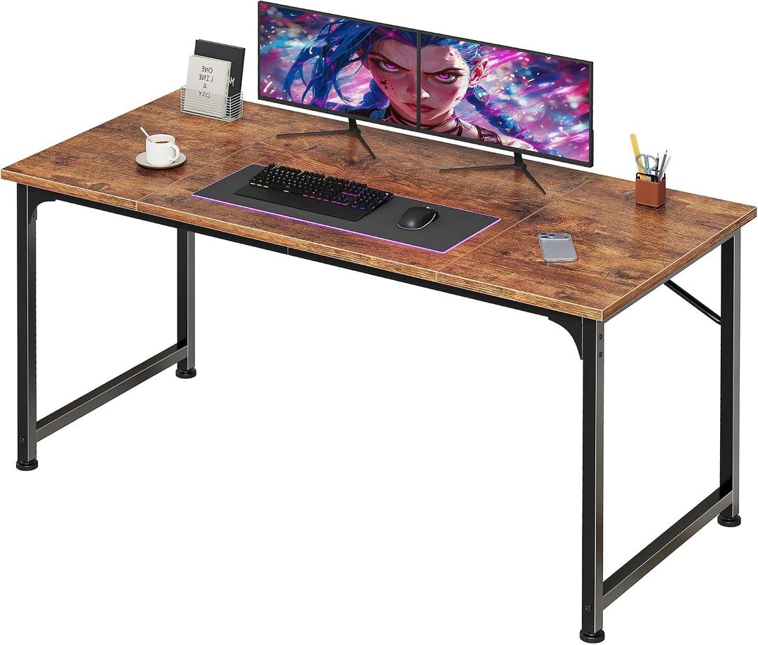 PRAISUN 47 Inch Computer Desk, Home Office Desk with Spacious Desktop, Modern Gaming Desk, Writing Study Table for Bedroom, Small Spaces, Work from Home Desk with Metal Frame, Rusitc Brown