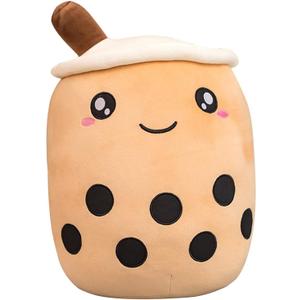 Cute Stuffed Boba Plush Bubble Tea Plushie Pillow Milk Tea Cup Pillow Food Plushie, Soft Kawaii Hugging Plush Toys Gifts for Kids(Brown, 19.6 inch)