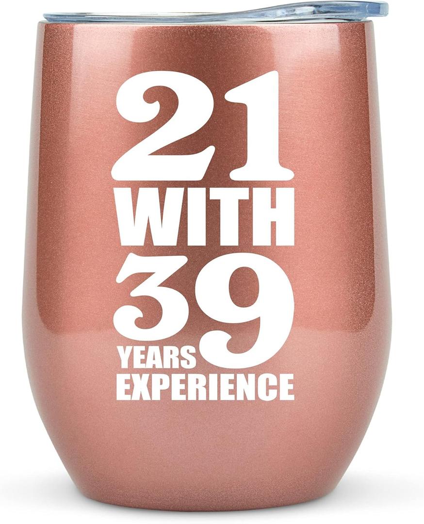 KLUBI 60th Birthday Gifts for Women - 21 With 39 Years Experience Gifts 12oz 60th Birthday Tumbler 60th Birthday Decorations Women Gift Turning 60 th Birthday Gift Funny Mug