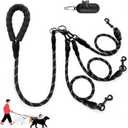 No-Tangle 3 Dogs Leash - Main Lead Rope with Padded Handle, Three Detachable Leash Splitters with Heavy-Duty Clip, Perfect for Walking, Running, Small, Medium, Large Dogs (Black)