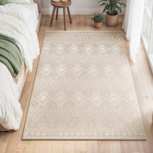 SONGMICS HOME Area Rug, 4x6 ft Rug for Bedroom, Non-Slip Carpet, Home Decor, for Living Room, Machine Washable, Boho Style, Cappuccino Beige