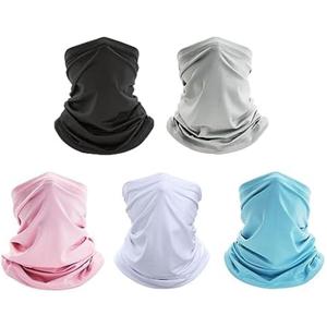 5 Pack Neck Gaiter Bandana Face Mask: Cooling Gator Mask Face Cover Neck Scarf Balaclava