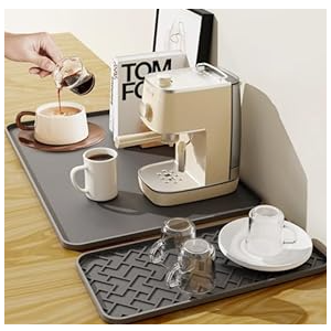 Silicone Coffee Maker Mat- Espresso coffee bar Mat accessories19"*12" - Convex Design, Leak-Proof and Non-Slip, Suitable for Use Under the Coffee Machine to Keep the Countertop CleaBlack