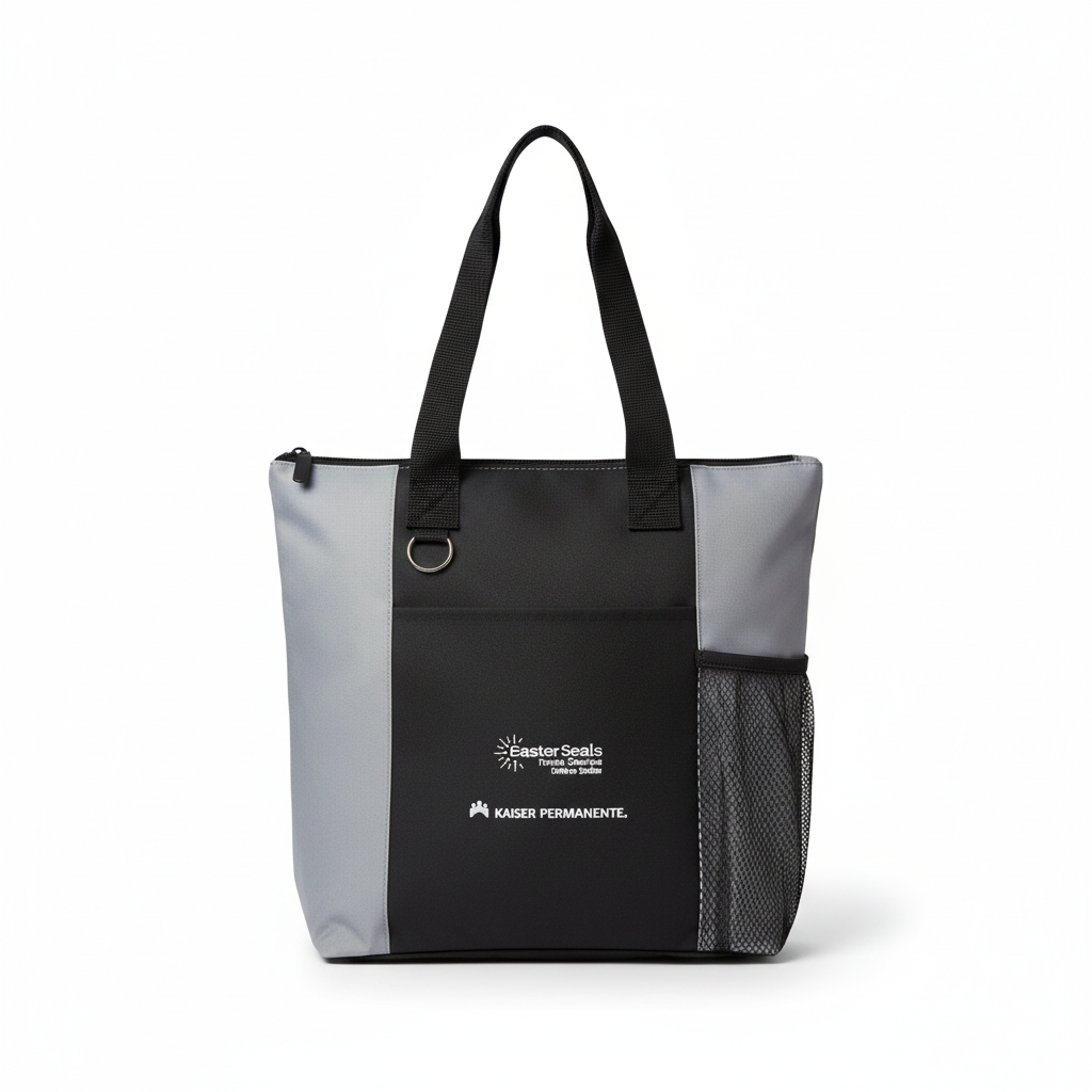 grey and black 12x14 tote bag