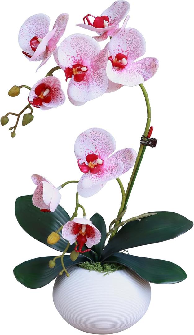 Forlaoers 17" White Fake Orchid in Vase Artificial Orchids That Look Real with Pot Artificial Flowers for Home Decor Indoor Office Bathroom Decoration Table Centerpieces, A8:white B Orchid With Vase