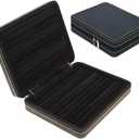 SANSREPONSE Jewelry Case Chest Box Display Tray Portable with Zipper Organizer Faux-Leather for Travel Jeweler Accessory Necklace Earring Ring Storage(BK-R)