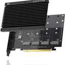 EZDIY-FAB Quad M.2 PCIe 4.0/3.0 X16 Expansion Cad with Heatsink, Support 4 x PCIe NVME M.2 SSD, RAID-on-CPU (VROC) in Intel Platform and PCIe 4.0 RAID in AMD Platform, M/B PCIe Bifurcatin is Required