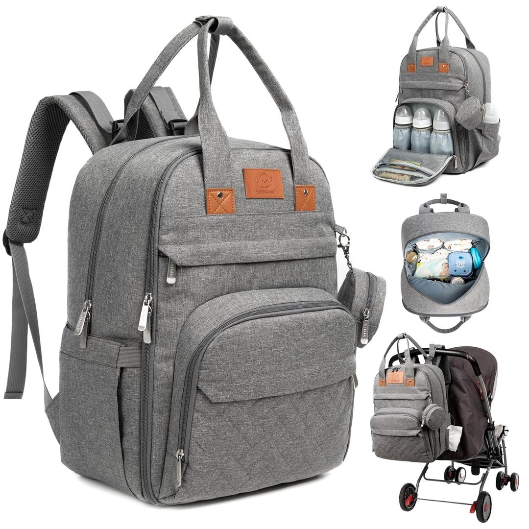 KeaBabies Diaper Bag Backpack - Large Baby Diaper Bag with Changing Pad, Baby Boy, Girl, Travel Backpack for Mom and Dad, Waterproof, Multi Function Durable (Classic Gray)