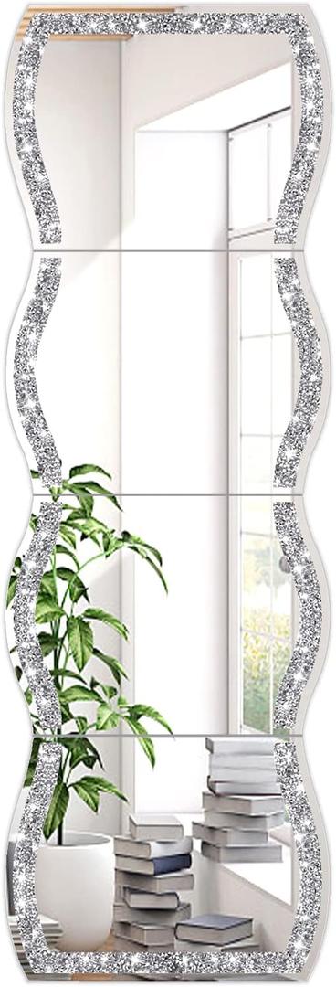 ZOLAPI Wave Pattern Crushed Diamond Body Mirror Set - 4pcs 11x15 inch Dressing & Makeup Mirror for Decor, Gym, Door (11x15 inch 4pcs)