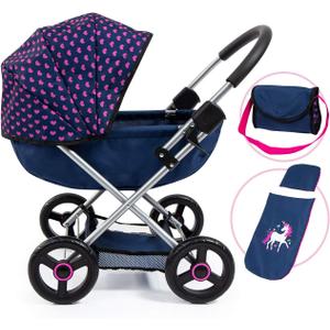 Bayer: 4-in-1 Toy Baby Doll Pram Stroller Cosy Set - Dolls Up to 18" (Blue/Purple) | Pretend | Dress up