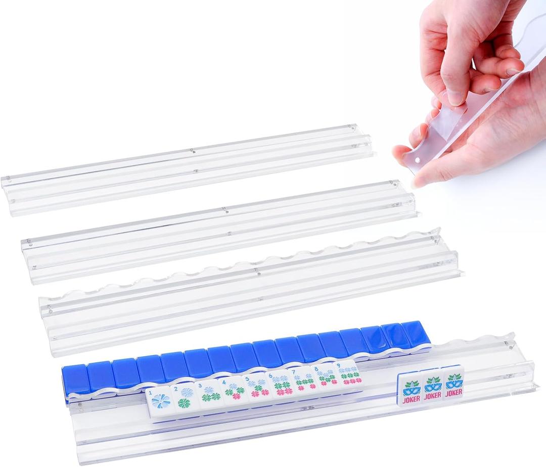 Jongyance Set of 4 Clear Acrylic Mahjong Racks with Redesigned Pusher, American Mahjong Accessories