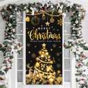 Large Size Merry Christmas & Happy New Year Party Banner, Black Gold, 71x35 Inches