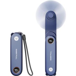 SWEETFULL Portable Handheld Mini Fan with LED Display, 3-in-1 Personal Foldable USB Rechargeable Hand Held Fan & Flashlight for Travel, Lash Eyelash, Cute Small Pocket for Women, Girls (Blue)