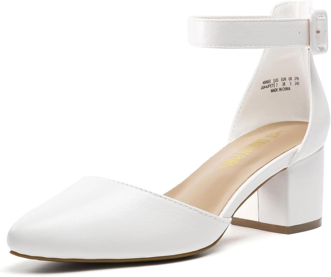DREAM PAIRS ANNEE Pointed Toe Low Chunky Heels Pump Shoes, 8