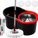 Spin Mop and Bucket with Wringer Set,360 Mop and Bucket System with 3 Microfiber Mop Refills and 50" Extended Handle for Floor Cleaning (Black)
