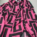 SweatyRocks Women's Graphic Print Long Lantern Sleeve Collar Neck Button Front Blouse Shirt Top (Medium, Hot Pink)