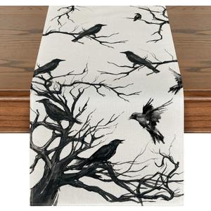 Artoid Mode Silhouette Tree Crows Halloween Table Runner, Branches Fall Kitchen Dining Table Decoration for Outdoor Home Party 13x90 Inch