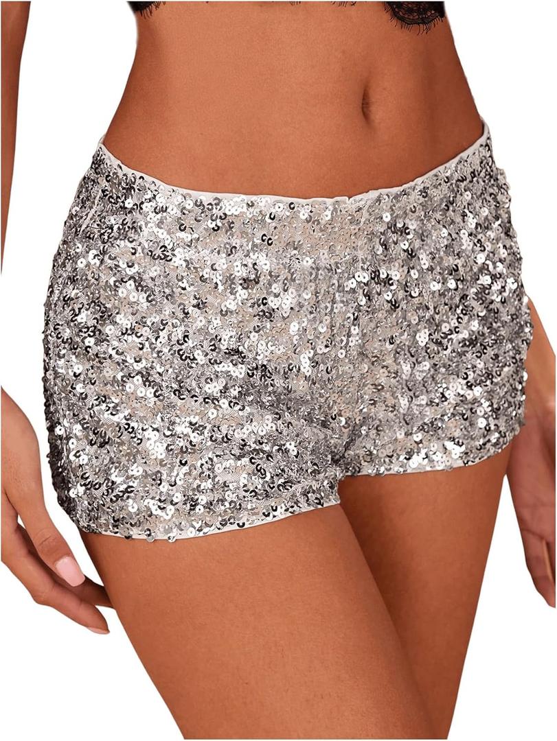 SHENHE Women's Sparkly Sequin Shorts Sexy Low Rise Y2k Glitter Rave Micro Shorts Hot Pants