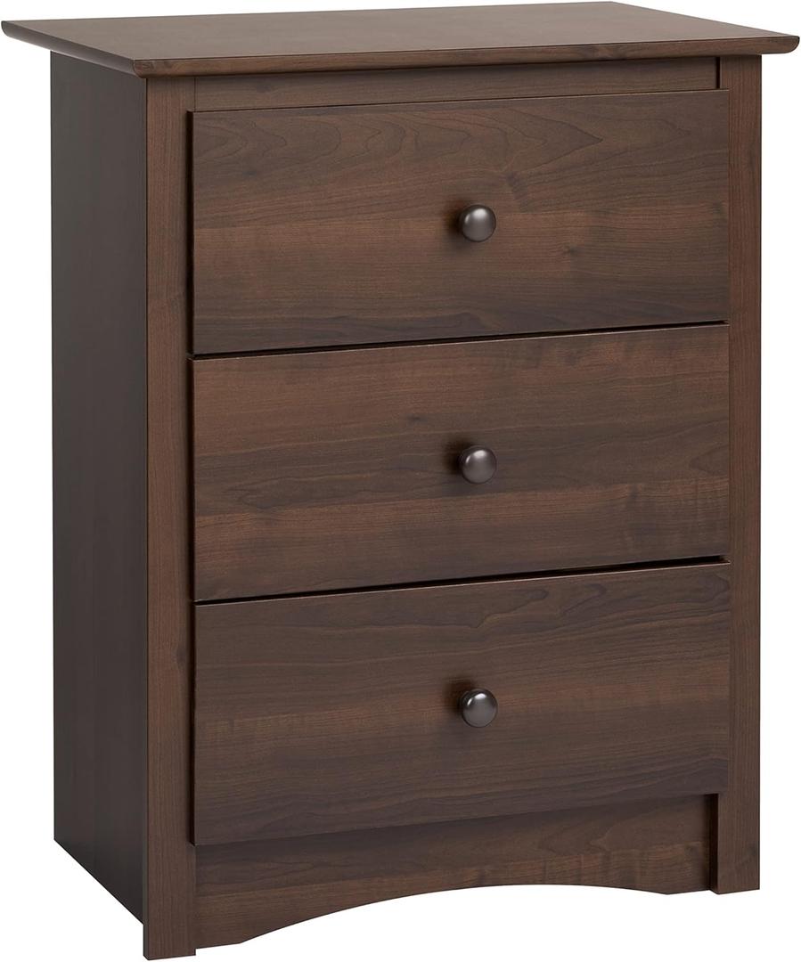 Prepac Sonoma Traditional Tall Nightstand Side Table with 3 Drawers, Functional Tall 3-Drawer Bedside Table 16" D x 23" W x 29" H, Espresso, EDC-2403