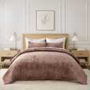 EVERGRACE Velvet Quilt Set Full Queen Size, Luxurious Soft Striped Channel Bedding Set, Lightweight Velvet Comforter for All Season, Oversized Bedspread Coverlet with 2 Matching Shams, Terracotta Clay