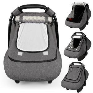 GFU Winter Baby Car Seat Cover Waterproof, Windproof Car Seat Covers for Newborns with Double-Layer Window, Infant Car Seat Canopy for Girls with Minky Dot Backing, Keeps Babies Warm and Cozy, Black