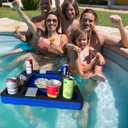 Floating Pool Games Table for Adults - All-in-One Drink Holder & Refreshment Station for Pool, Beach, Hot Tub,Waterproof Cards Included,Summer Party Essentials (Black-Blue, 19 * 19 Inch)