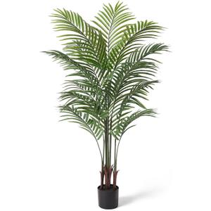 Artificial Areca Palm Plant 5Ft Fake Tropical Palm Tree, Perfect Faux Dypsis Lutescens Plants in Pot for Indoor Outdoor House Home Office Garden Modern Decoration Housewarming Gift,1Pcs