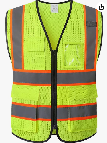 Reflective Mesh Safety Vest for Men Women with 5 Pockets and Zipper Front High Visibility Mesh Vest Hi Vis Construction Work Vest,Meets ANSI/ISEA Standards(EK175-Yellow-L)