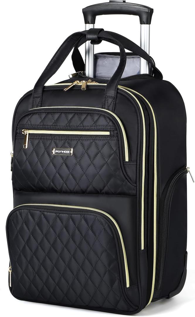 Rolling Backpack for Women, 15.6 Inch Travel Laptop Wheeled Backpack, 30L Roller Carry On Backpack or Adults Business College Work Overnight, Stylish Personal Item, Black