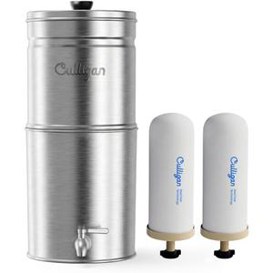 Culligan MaxClear 2.25 Gallon Gravity Water Filter System, Brushed Stainless-Steel Countertop Water Filter NSF/ANSI Certified to Reduce Microplastics, Lead & Total PFAS, with 2 Ceramic Filters