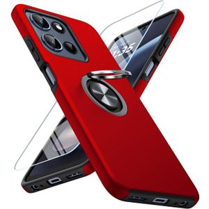 JAME for Motorola Moto G 2025/2026 Case, Moto G Play 2026 Case with Screen Protector, Dual Layer Military Grade Shockproof Cover with Ring Holder Stand Kickstand Protective Phone Cover, Red