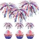 100 Pack 4th of July Cocktail Picks,6inch Patriotic Fireworks Toothpicks for Appetizers,Red White Blue Bamboo Skewers Foil Cupcake Toppers Drink Sticks for Independence Day Party Decorations