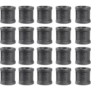 20 Pack 1/2 inches Malleable Cast Iron Pipe Coupling, Industrial Pipe Flanges for Threaded Black Pipes and Fittings, DIY Steampunk Industrial Vintage Style.