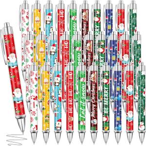 Yeaqee 48 Pcs Christmas Pens Christmas Retractable Ballpoint Pens Santa Claus Snowman Printing Pen 1.0 mm Black Gel Ink Pen for Xmas Winter Holiday Party Supplies