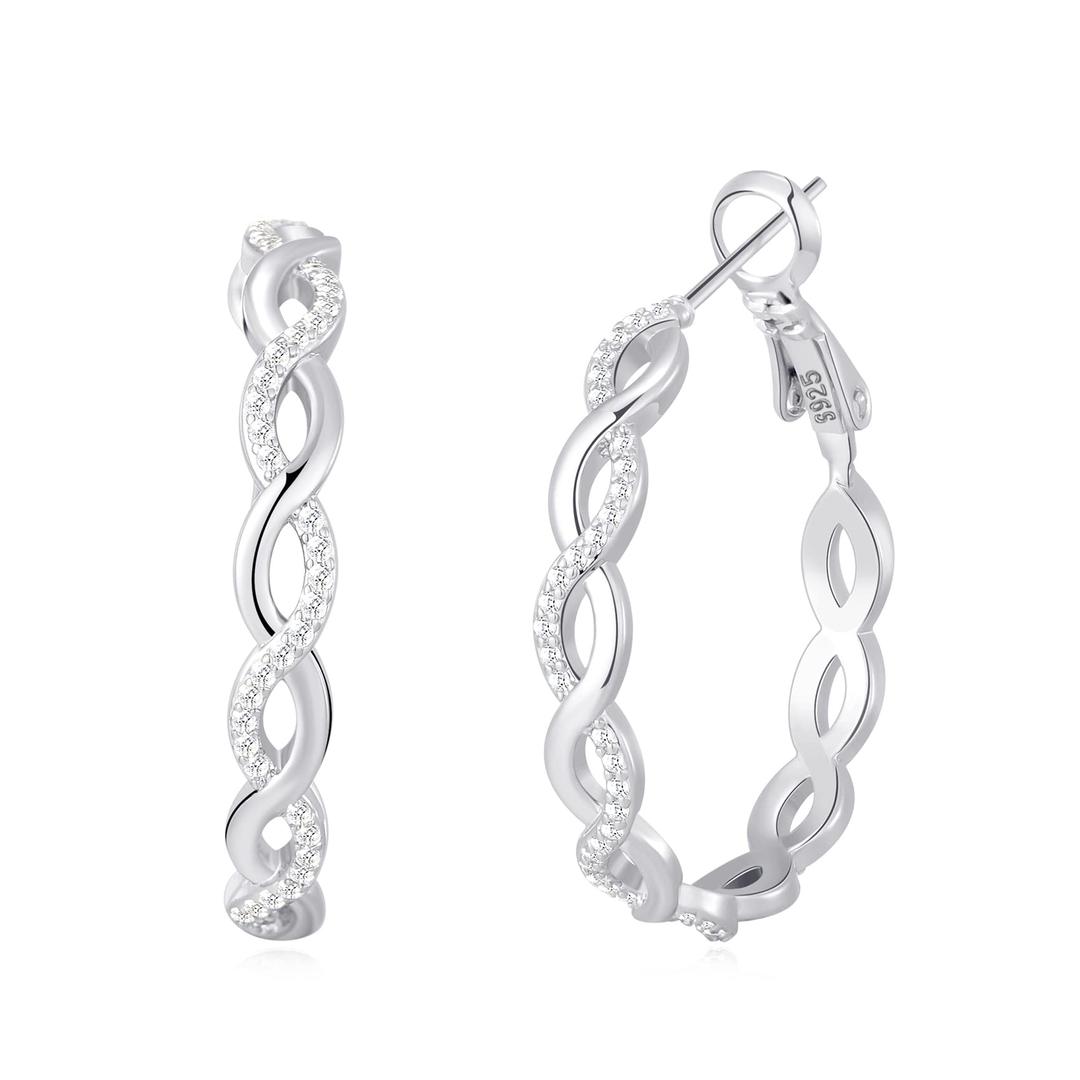 Senteria 925 Sterling Silver Earrings Hoops for Women Lightweight Twisted Hoop Earrings With Cubic Zirconia Hypoallergenic Hoops Earrings (20/30/40/50/60MM)