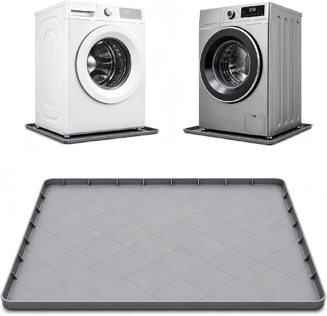 Washing Machine Drain Pan Silicone Mat, 32"x30" Non-Slip Waterproof Washer Drip Tray, Waterproof Silicone Mat, 1 inch Raised Edge Drip Mat for Under Dryer or Washer, Floor Protector for Laundry Room