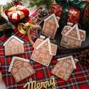 12 Pcs Christmas Gingerbread House Ornaments 3.5 Inch Clay Christmas Tree Cookie Decorations for Xmas Hanging Tree Decoration with Strings Home Decor Ornaments House Shaped