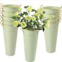 10 PCS 9 Inch Tall Galvanized Flower Buckets, Metal Flower Vase, Rustic Farmhouse French Flower Buckets with Handles for Wedding, Home Dcor(Green)