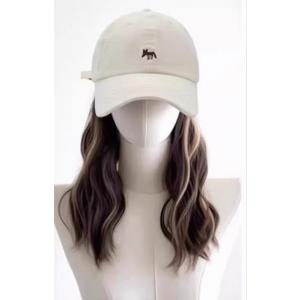 long Brown Highlights Blonde wavy wig wz Beige Baseball Cap Adjustable. 2-in-1