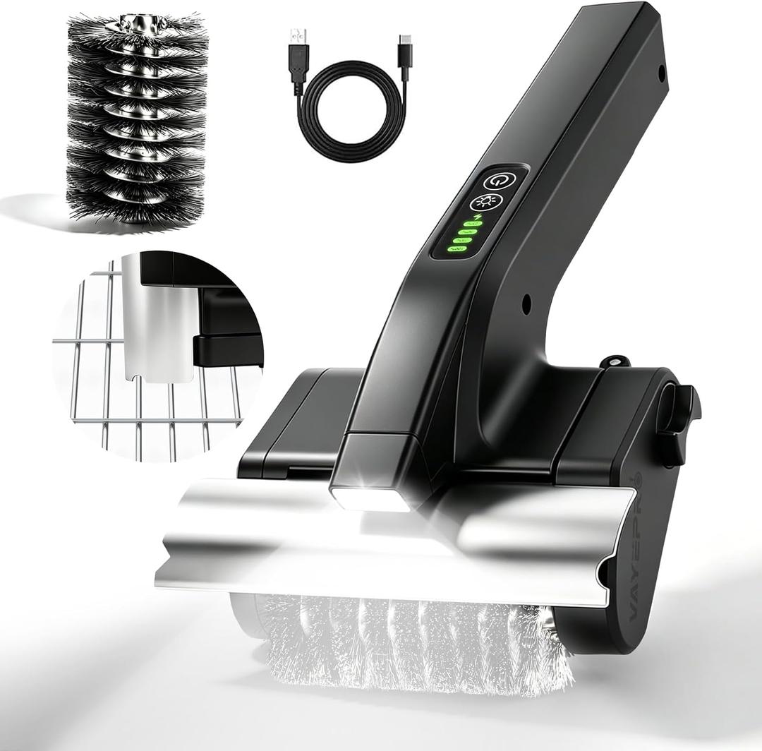 Electric Grill Brush Cleaner, High Torque BBQ Bristle-Free Cleaner Rechargeable Cordless with LED Light, Splash Guard & Scraper, Heavy Duty Grill Cleaner Tool for Outdoor Grill, Gift for Men Dad