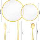 EI 150pcs Clear Plastic Plates with Gold Plastic Silverware,Disposable Plate Heavy Duty,Clear and Gold Dinnerware Set,Elegant Plates for Party,Wedding,Thanksgiving,Christmas,New Year