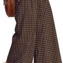 Neer Women's Plaid Gingham Skirt Pants Flowy Oversized Wide Leg Culottes Elastic Waist Palazzo Casual Trousers with Pockets XXL