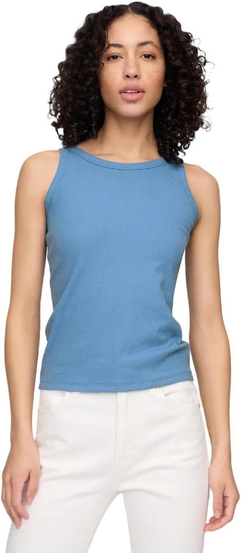 Gap Womens Ribbed High Neck Tank (Blue, XXL)