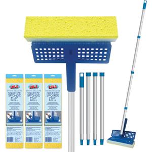 LOLA Squeeze Sponge Mop w/ Poly Foam & a Natural Cellulose Layer & 3 Replacement Heads / Refill Bundle, Absorbs & Wicks Moisture, Floor Cleaner