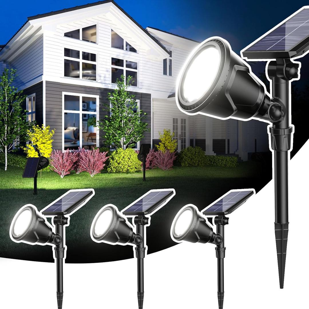ROSHWEY Solar Outdoor Lights, Waterproof Solar Yard Lights 600LM Spot Light Outdoor for Tree Pathway Walkway Driveway Patio (Cool White, 4Pack)